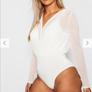 Plus Mesh 2 in 1 White Long Sleeve Body Suit